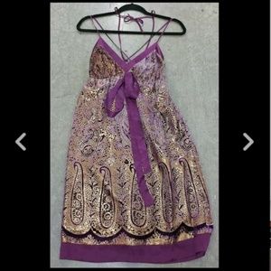 HALE BOB SMALL Purple Gold Silk Dress Boho 70s